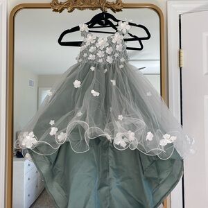 Azazie Green and White Floral Kids Formal Dress
